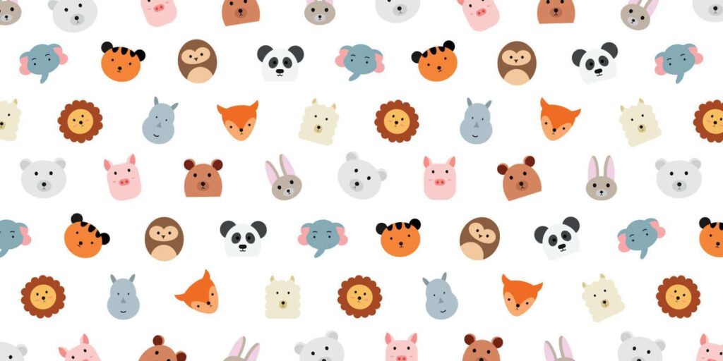 Charming Abstract Animal Faces Wallpaper on White Background