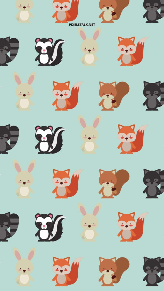 Charming Animal Wallpaper: Foxes, Rabbits & More on Soft Green Background