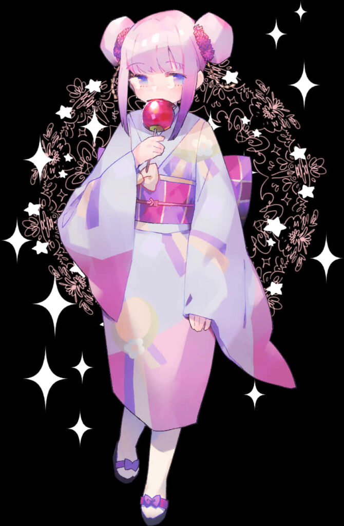 Charming Animated Character in Kimono - Whimsical Wallpaper Background