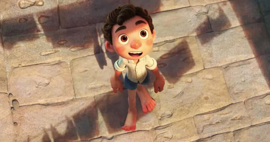 Cheerful Animated Character on Sunlit Pavement - Lively Wallpaper