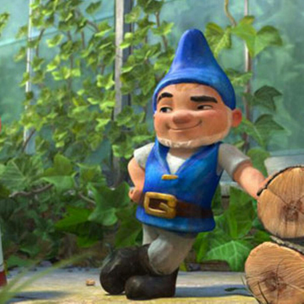 Charming Animated Garden Gnome Among Lush Green Foliage Wallpaper
