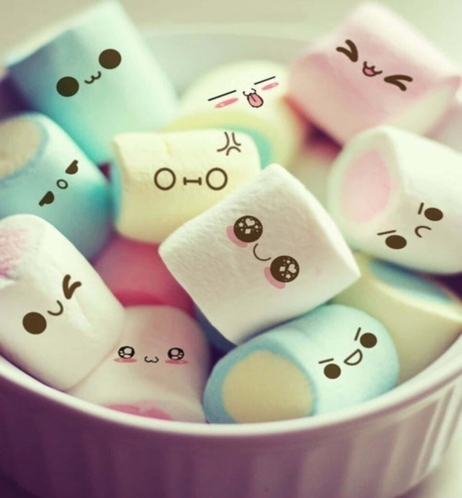 Charming Colorful Marshmallows iPhone Wallpaper with Cute Faces