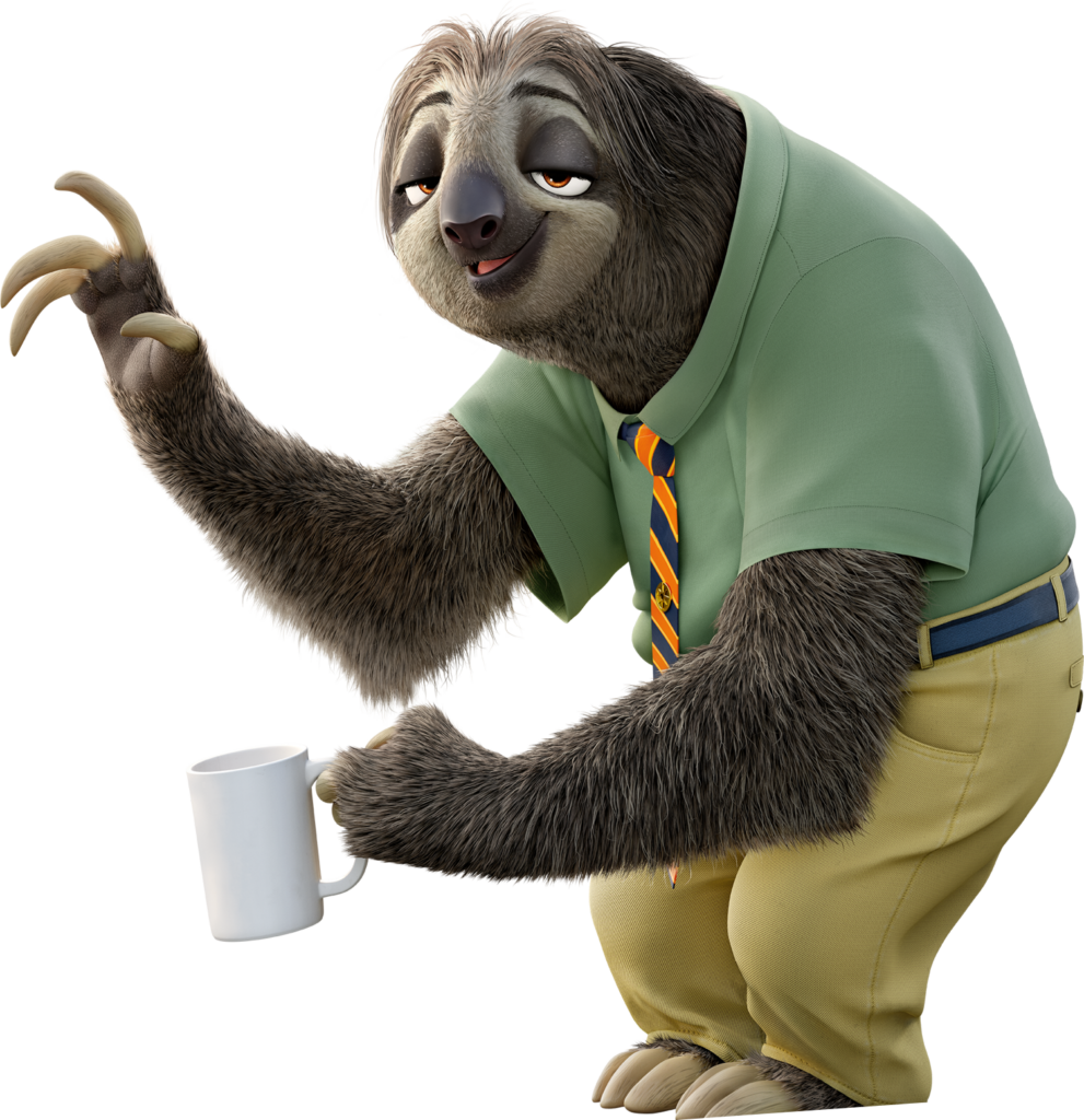 Charming Animated Sloth in Shirt & Tie - Whimsical Wallpaper