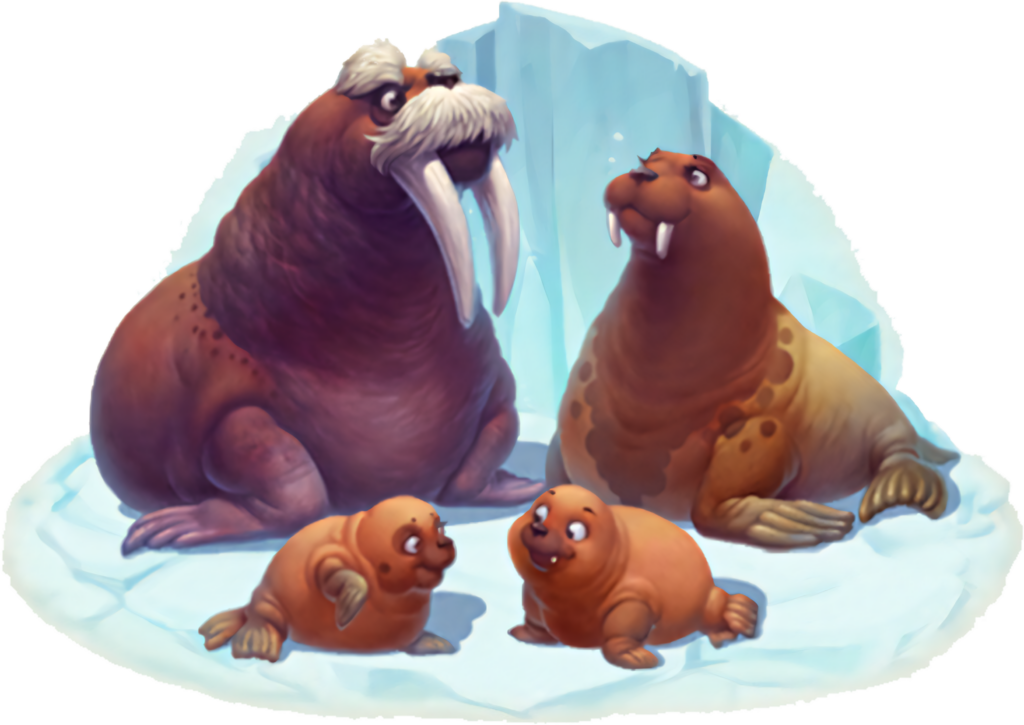 Charming Animated Walrus Family Wallpaper on Iceberg Background