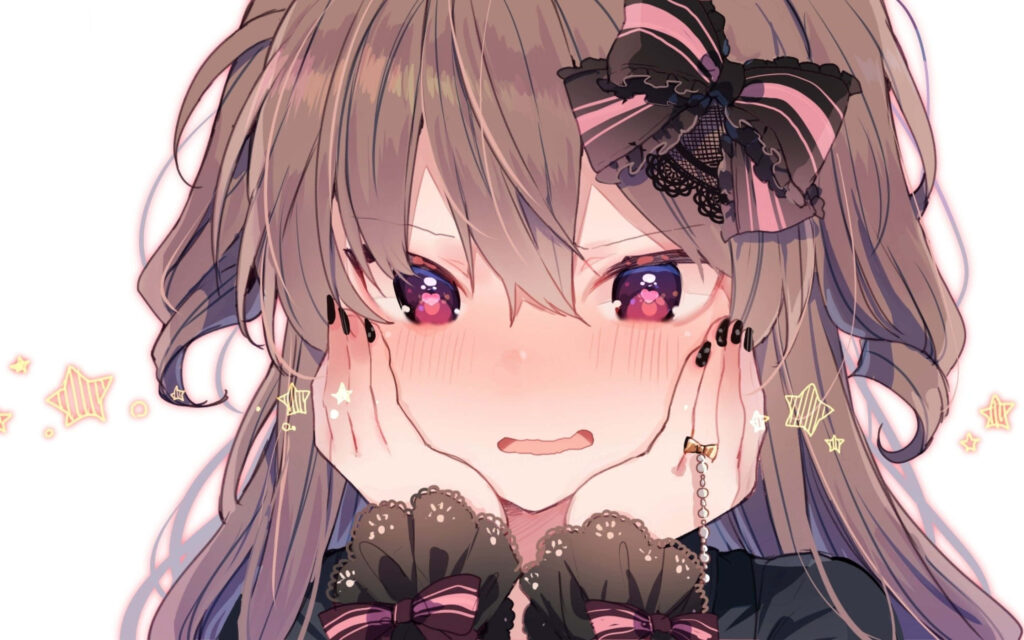 Charming Anime Girl Wallpaper: Shy Expression & Intricate Design