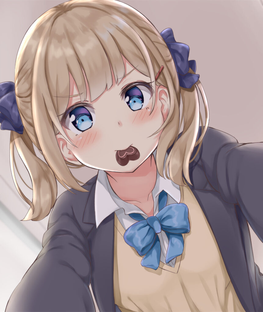 Charming Anime Girl with Bows and Candy Heart Wallpaper