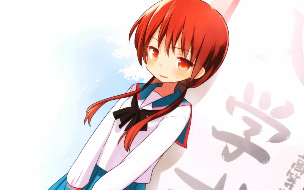 Cute Anime Girl in School Uniform - Cheerful Red Hair Wallpaper