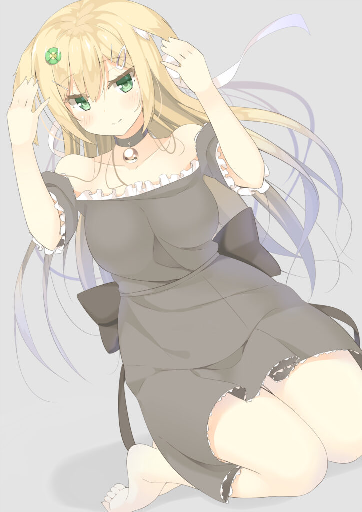 Charming Anime Girl Neko Wallpaper in Off-Shoulder Outfit