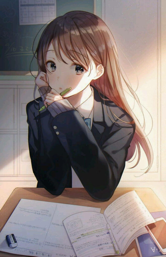 Charming Anime Girl Study Wallpaper - Serene Inspiration Background