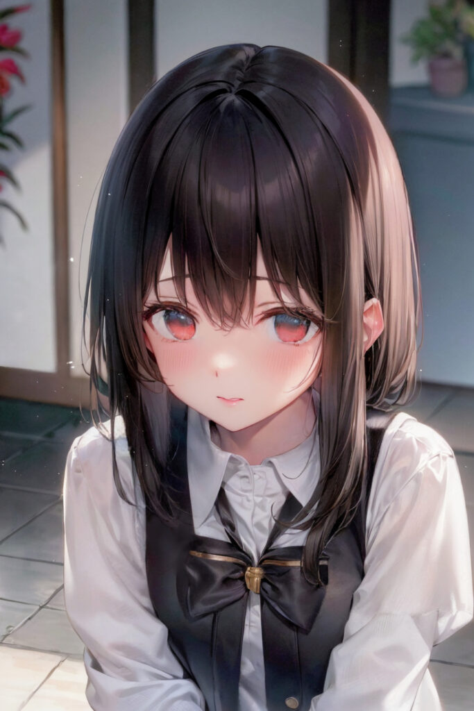 Charming Anime Girl: Shy Expression & Bow Tie Wallpaper