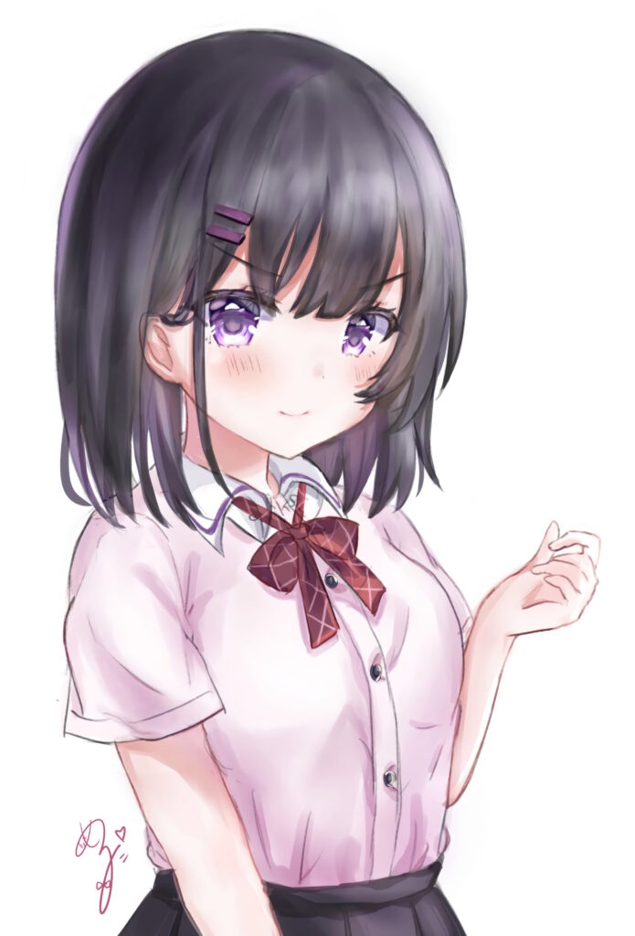 Charming Anime Girl Wallpaper: Sweet Smile & School Uniform Bliss