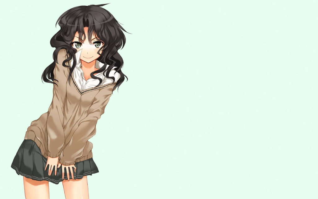 Anime Girl in Beige Sweater: Charming Wallpaper Background