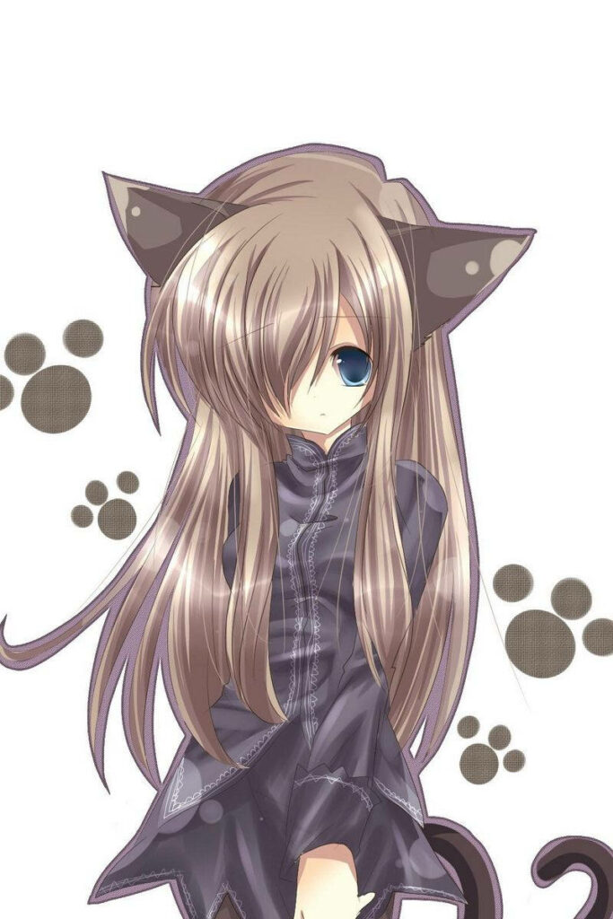 Charming Anime Girl Wallpaper: Cute Cat Ears & Stylish Outfit!