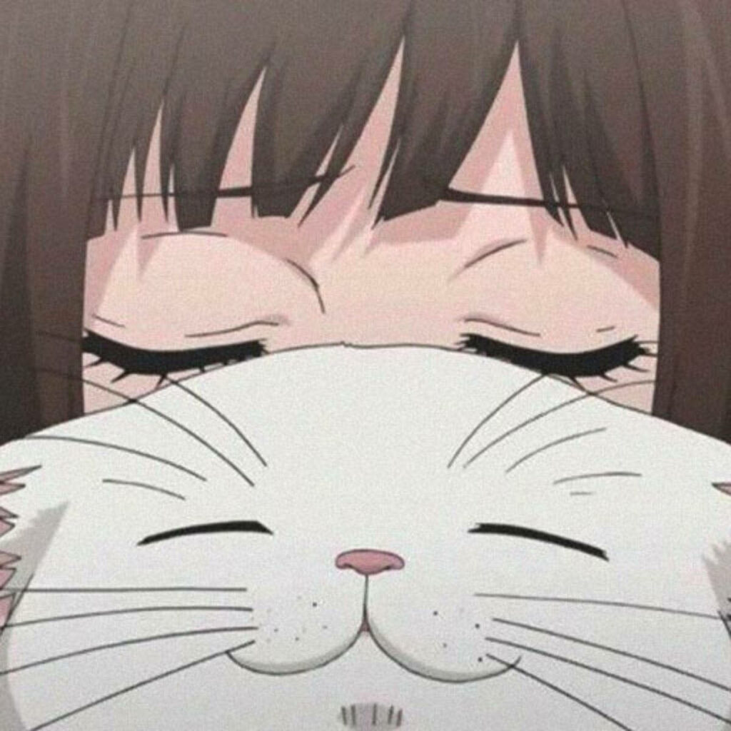 Charming Anime Girl with Fluffy Cat – Cute PFP Wallpaper Background