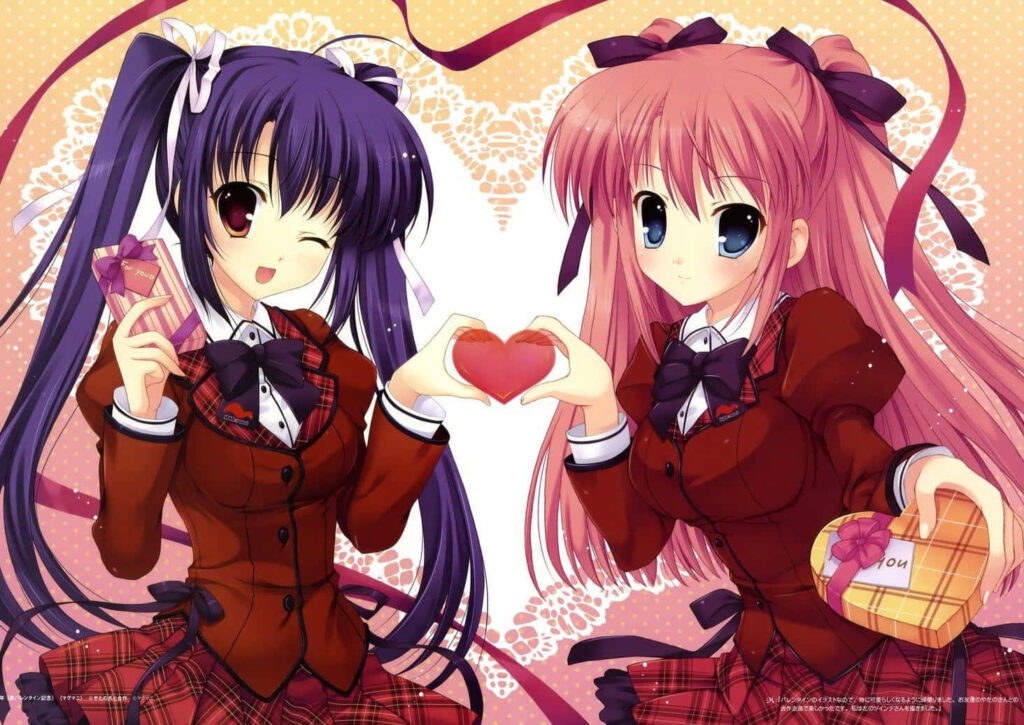 Charming Anime Girls in Cute School Uniforms - Vibrant Wallpaper Background
