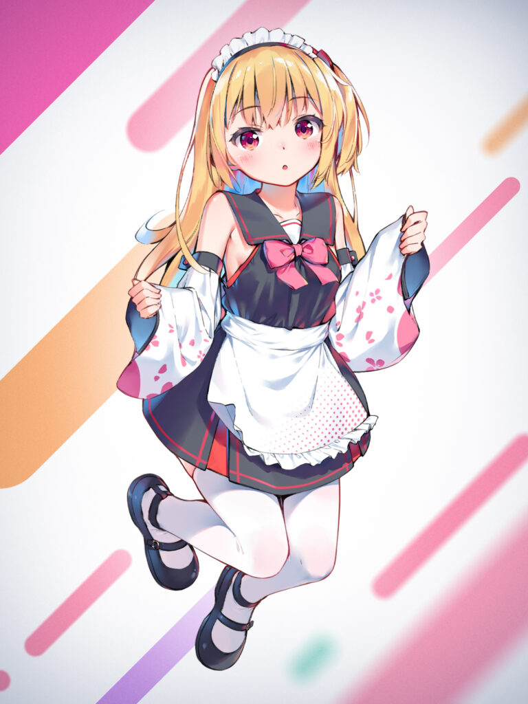 Anime Maid Girl Wallpaper: Pastel Illustration with Pink Accents