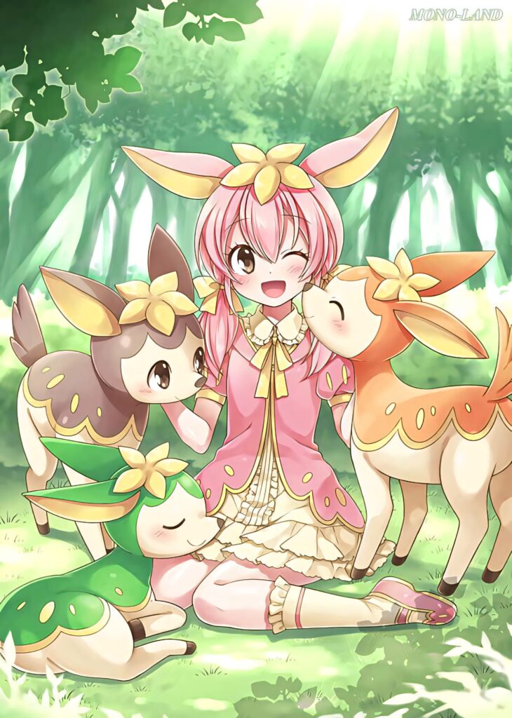 Cheerful Anime Wallpaper: Pink-Haired Character with Adorable Deerling