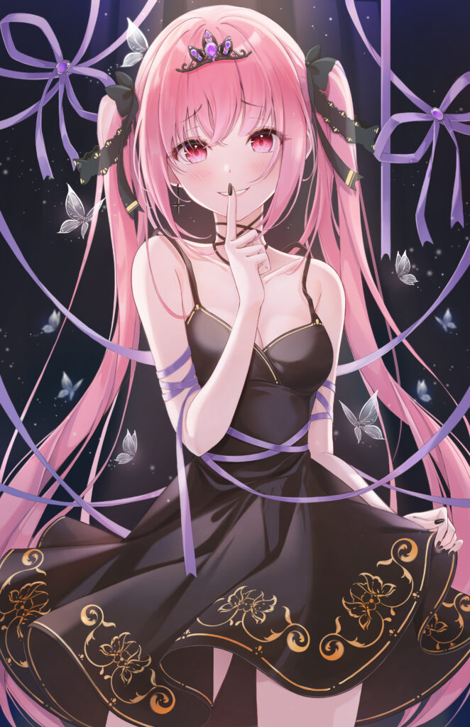 Cute Girl in Black Dress with Gold Accents - Anime Wallpaper