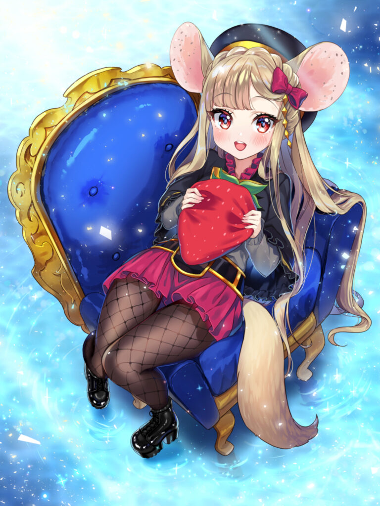 Cute Anime Girl with Mouse Ears on a Luxurious Chair - Stunning Wallpaper