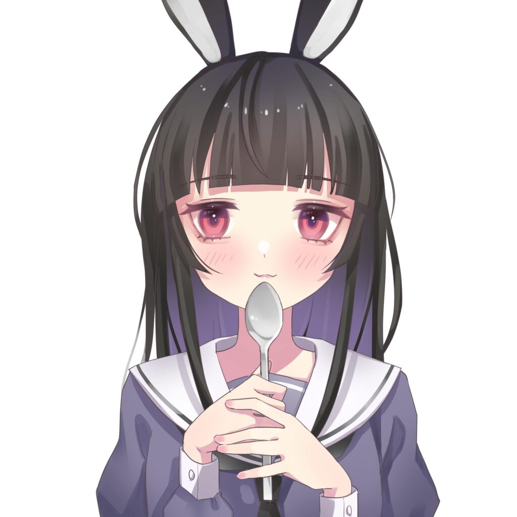 Whimsical Anime Wallpaper: Cute Girl with Rabbit Ears & Spoon