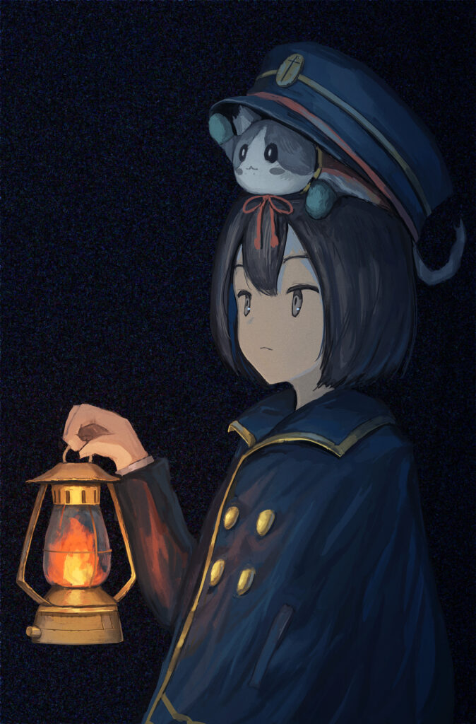 Charming Anime Wallpaper: Girl with Lantern & Playful Kitten