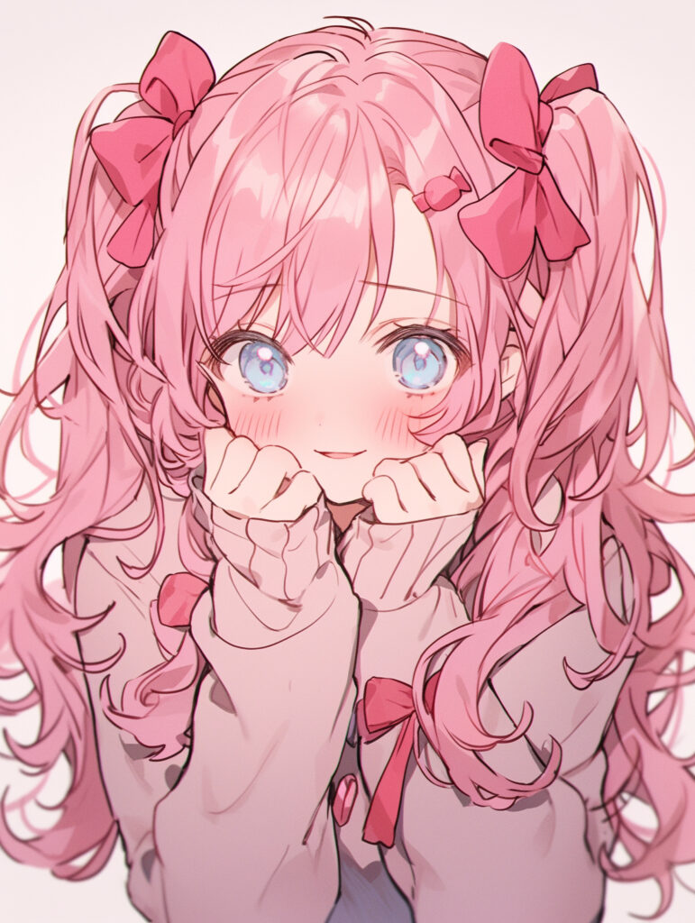 Charming Anime Girl Wallpaper: Sweet Pink Hair & Bows