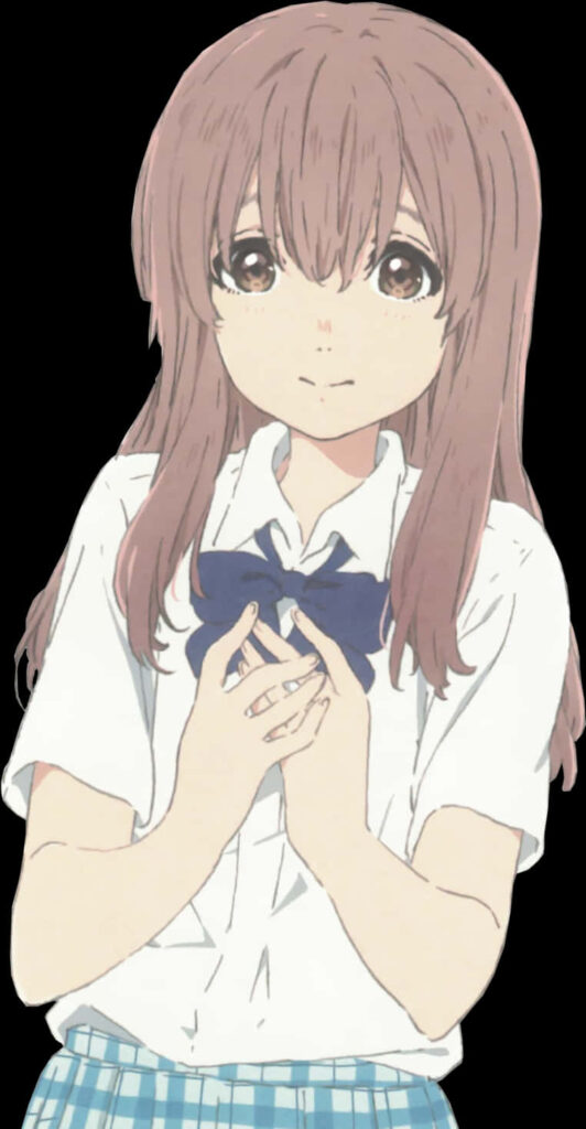 Charming Anime Illustration: Shy Girl with Ribbon in Blue Plaid Skirt Wallpaper