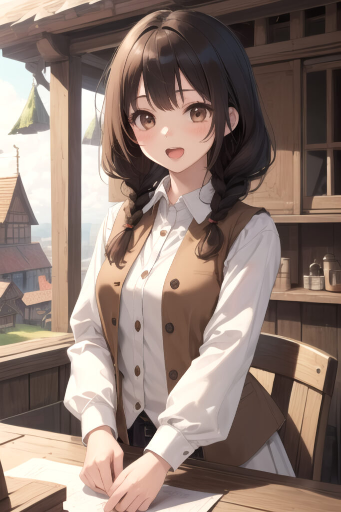 Charming Anime Wallpaper: Smiling Girl in Rustic Country Scene