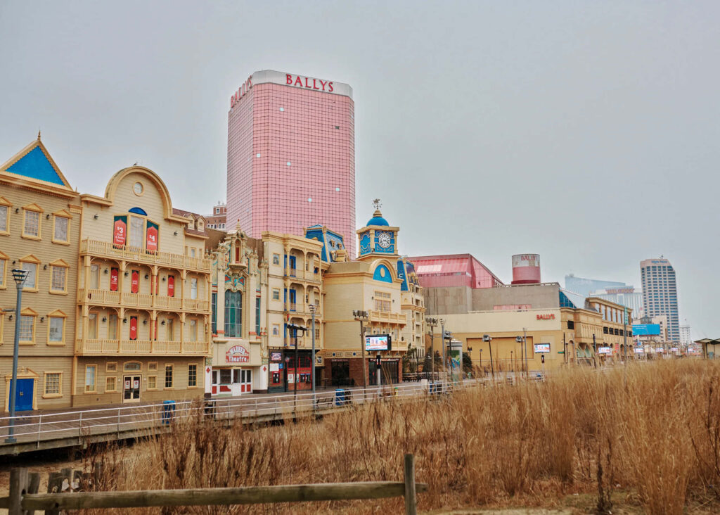 Charming Atlantic City Boardwalk: Colorful Buildings & Bally's View Wallpaper