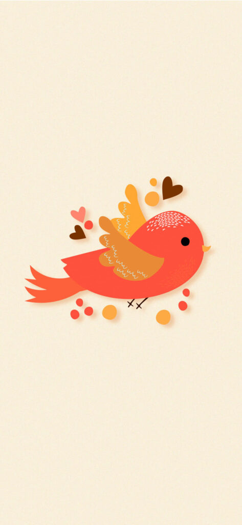 Charming Autumn Bird Wallpaper with Hearts and Leaves Background