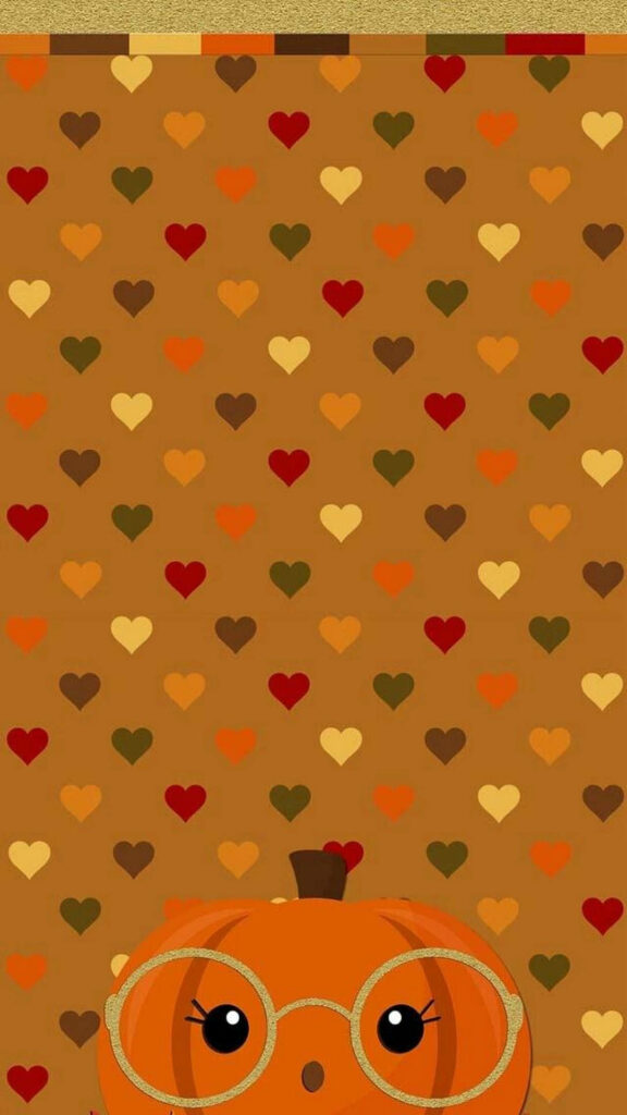 Charming Autumn Pumpkin Wallpaper: Cute Glasses & Heart Patterns