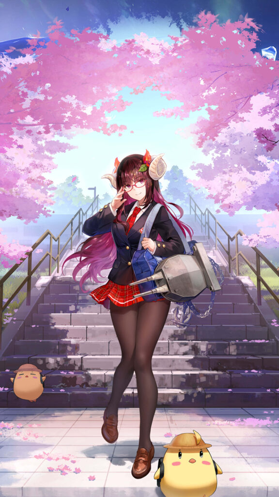 Charming Azur Lane Wallpaper: Character Amid Cherry Blossoms & Blue Sky
