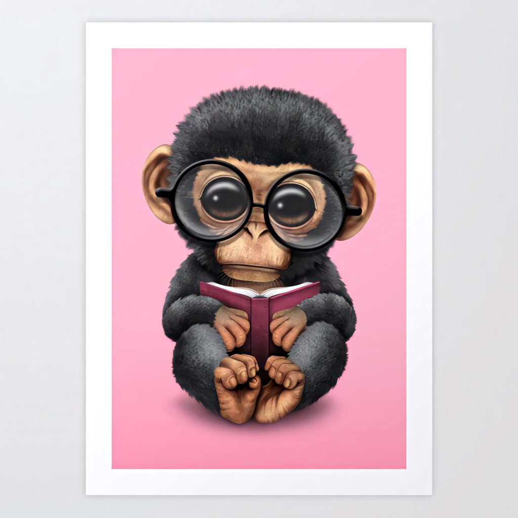 Charming Baby Monkey Wallpaper with Glasses on Soft Pink Background