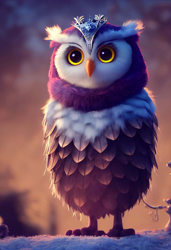 Charming Baby Owl Wallpaper with Glowing Background & Crown