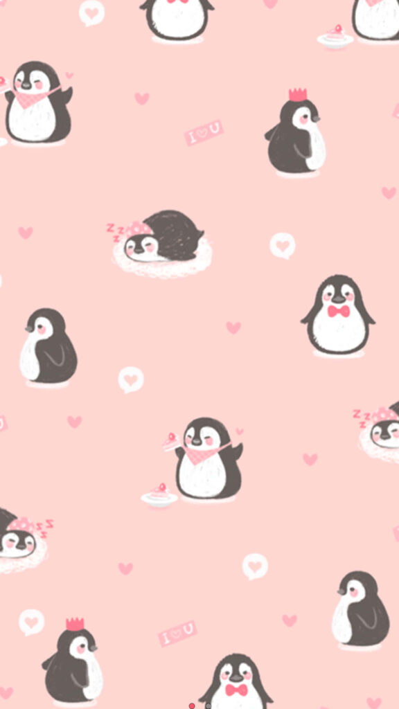 Whimsical Baby Penguins Wallpaper: Cute Pink Background Decor