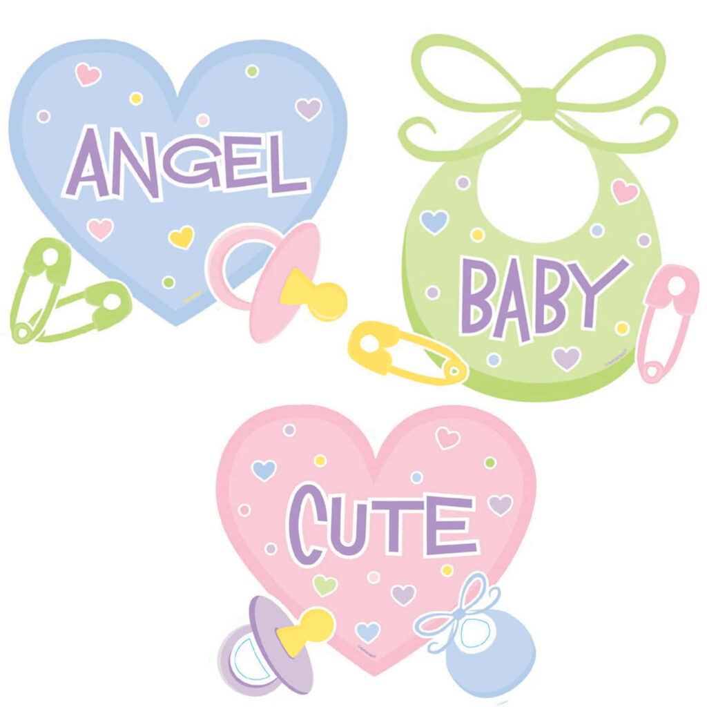 Charming Baby Shower Wallpaper: Pastel Hearts & Accessories Design