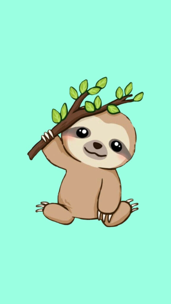 Charming Baby Sloth Wallpaper: Cute & Playful Green Background