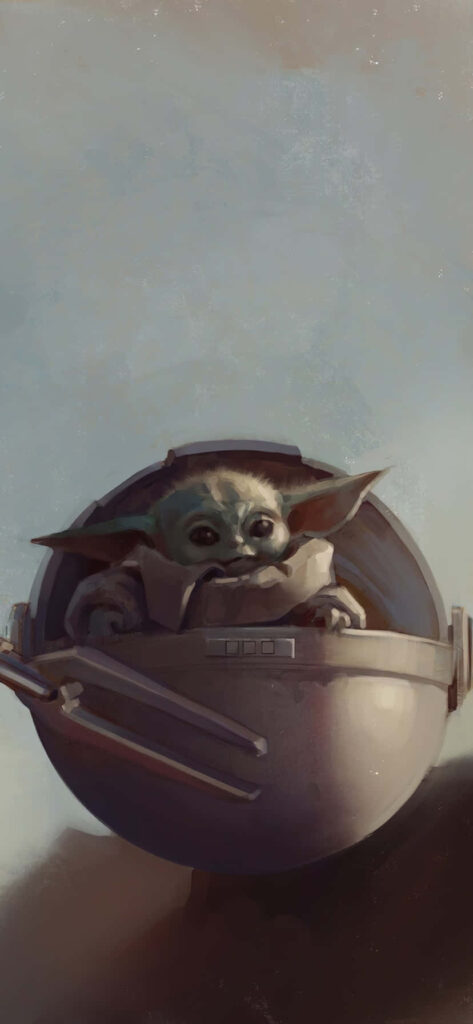 Charming Baby Yoda iPhone Wallpaper in Circular Pod - Mandalorian Style