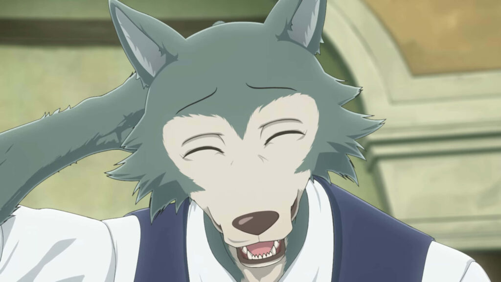 Charming Legoshi Wallpaper: Smiling Grey Wolf from Beastars