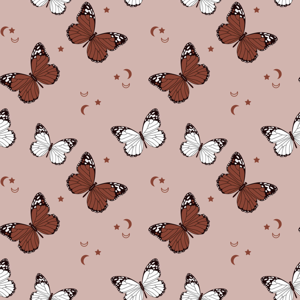 Charming Beige Wallpaper: Delicate Butterfly & Moon Accent Design