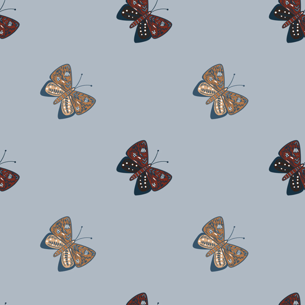 Charming Beige & Red Butterfly Wallpaper on Calm Blue Background