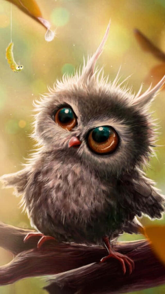 Adorable Big-Eyed Baby Owl Wallpaper - Whimsical Phone Background