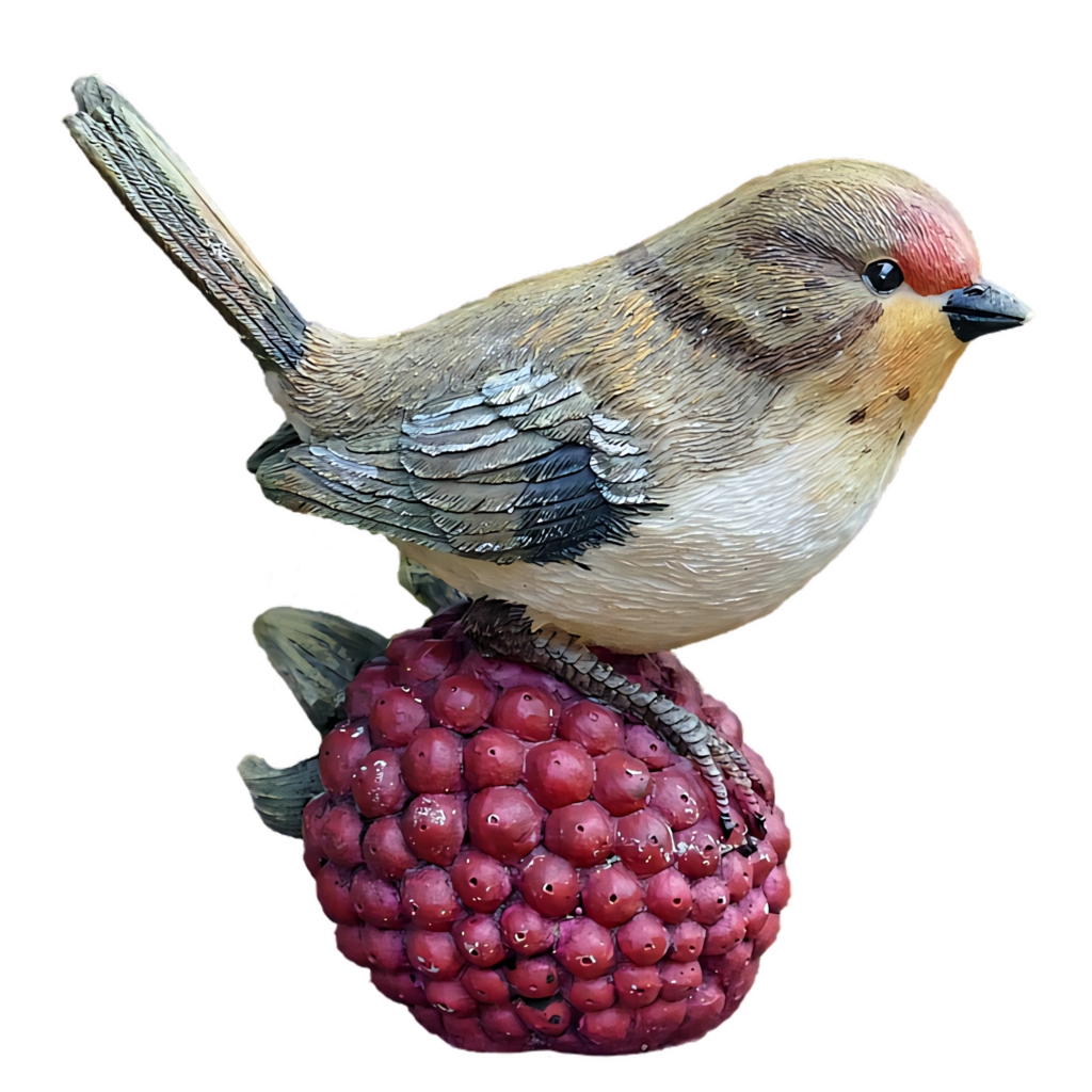 Charming Bird Figurine on Raspberry Sculpture – Whimsical Wallpaper