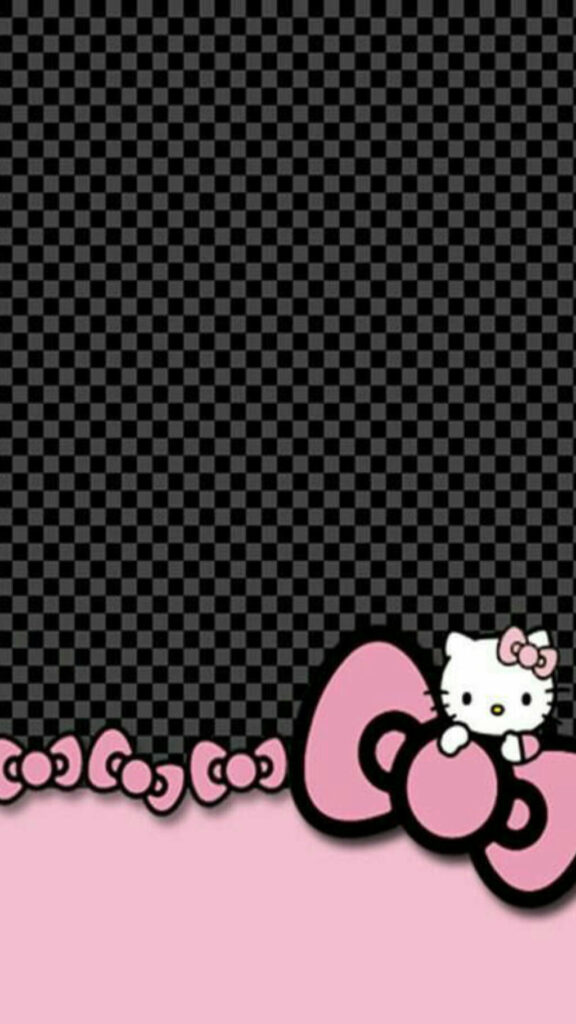 Hello Kitty Black Checkered & Pink Bows Wallpaper Background
