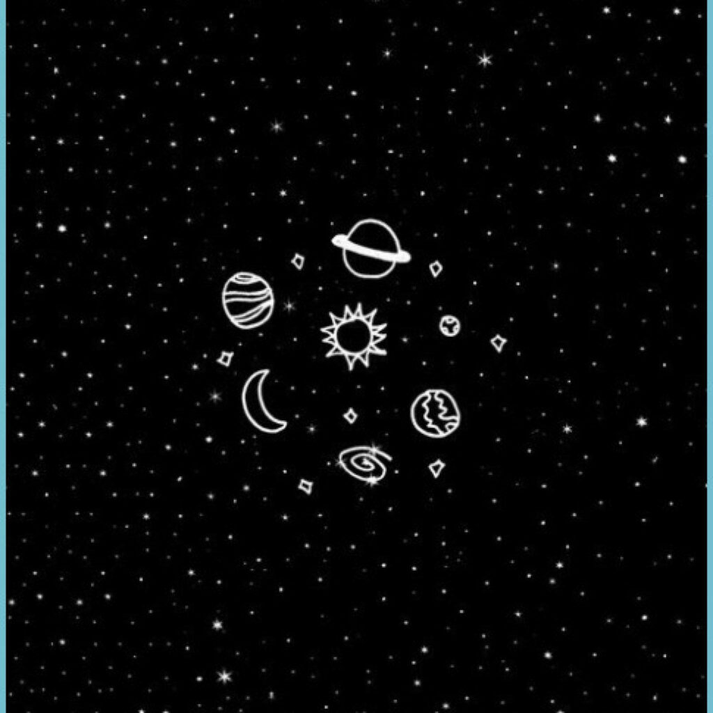 Charming Black Wallpaper with Adorable Doodle Solar System Design