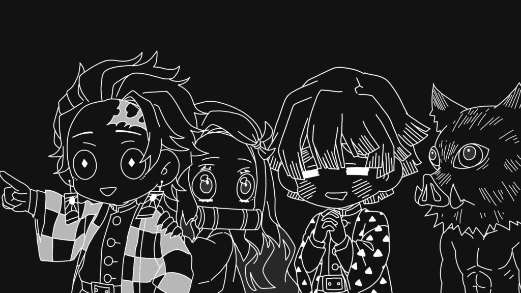 Charming Black & White Chibi Wallpaper for a Stylish PC Background