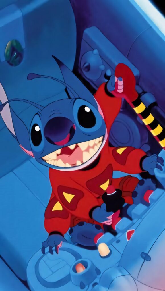 Adorable Blue Alien in Red Suit – Colorful Space Adventure Wallpaper