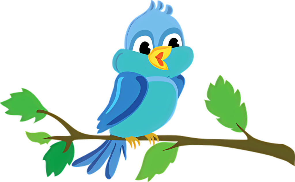 Charming Blue Cartoon Bird Wallpaper with Vibrant Green Leaves