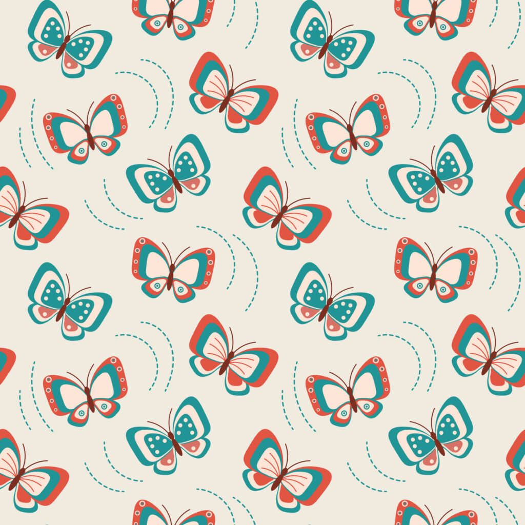Blue & Orange Pastel Butterflies Wallpaper on Cream Background