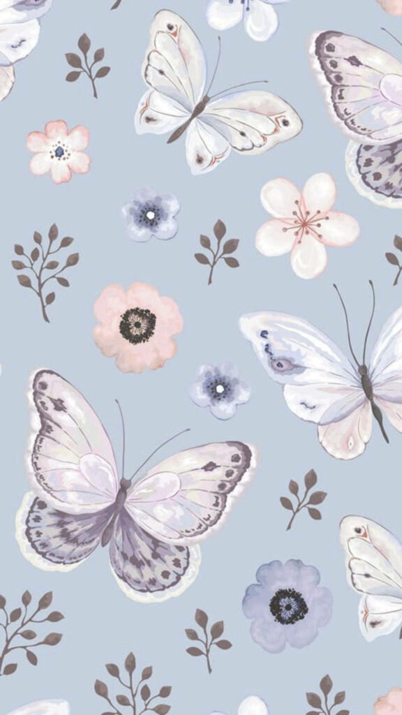Delicate Blue & Purple Pastel Butterfly Wallpaper Background